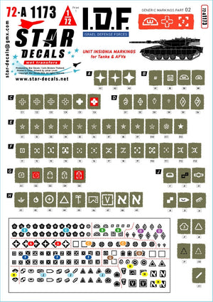 Star Decals 72-A1173 IDF Generic Markings # 2. Israeli brigade/unit insignia markings for tanks and AFVs. 1/72