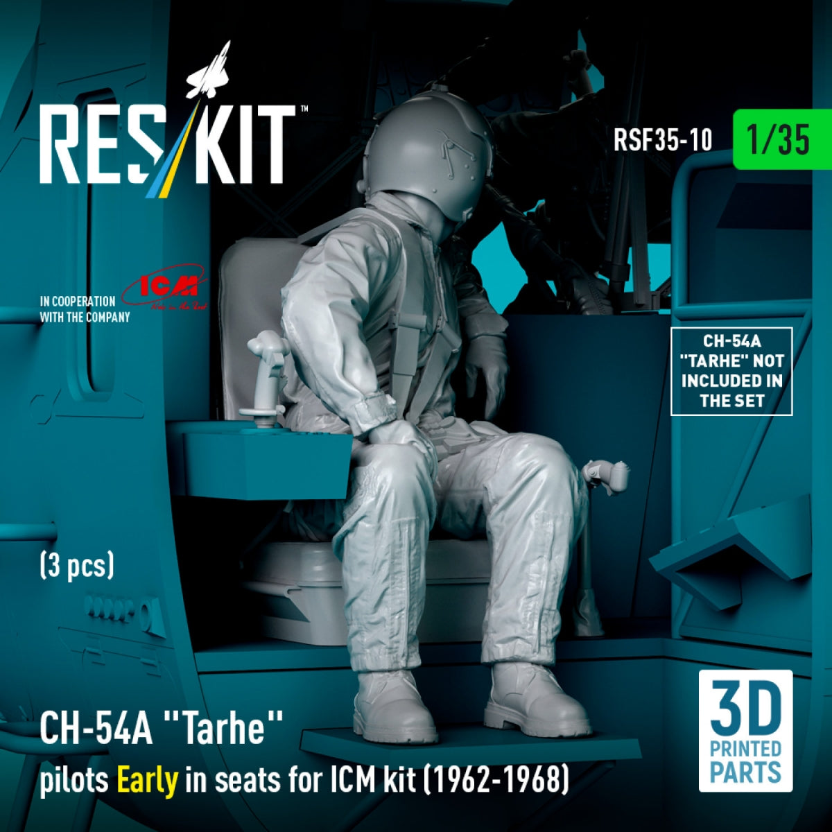 RESKIT RSF35-0010 CH-54A &amp;quot;Tarhe&amp;quot; pilots Early in seats for ICM kit (1962-1968) (3 pcs) (3D Printed) 1/35 – zdjęcie 4