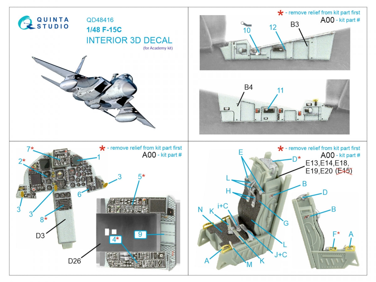 Quinta Studio QD48416 F-15C 3D-Printed coloured Interior on decal paper (Academy) 1/48 – Bild 2