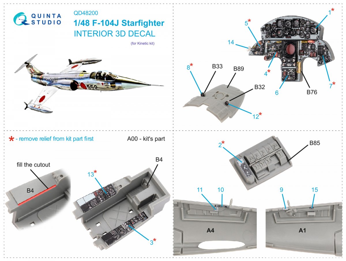 Quinta Studio QD48200 F-104J 3D-Printed &amp;amp; coloured Interior on decal paper (for Kinetic ) 1/48 – immagine 2