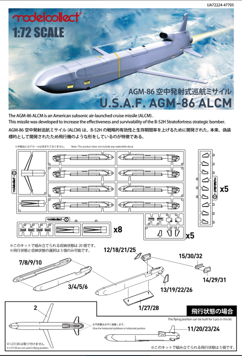 Modelcollect UA72224 U.S.AGM-86 air-lauchned cruise missile (ALCM) set 20 pcs. 1/72 – zdjęcie 2