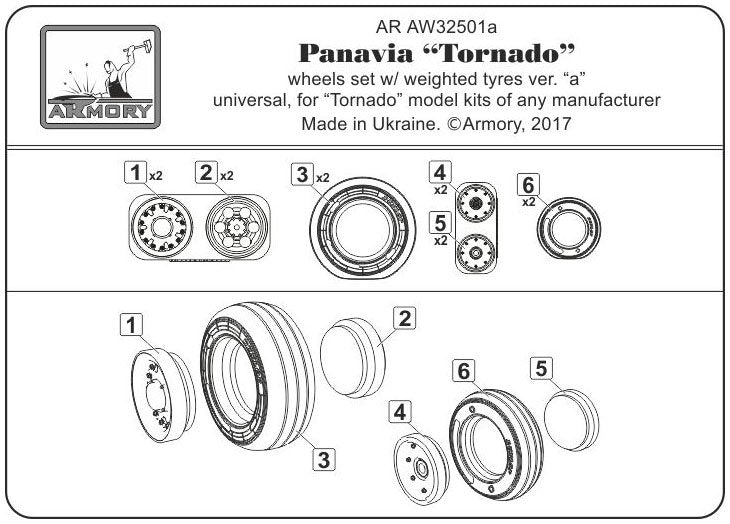 Armory Models AW32501a Panavia Tornado wheels, w/ tyres type “a” (DL) 1/32 – immagine 6