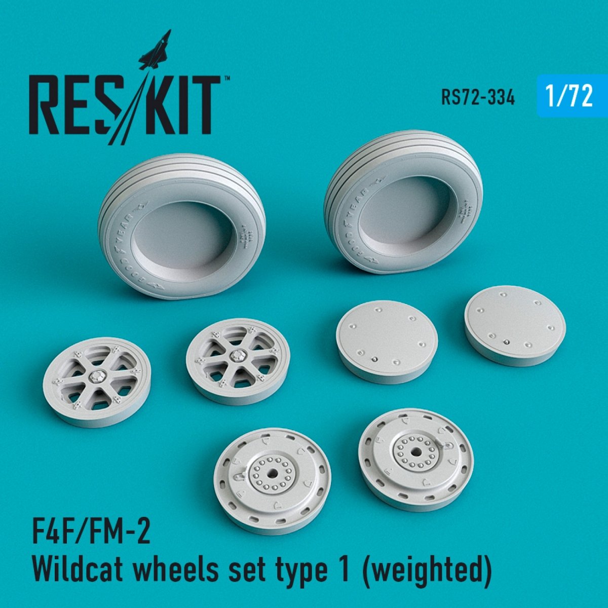 RESKIT RS72-0334 F4F/FM-2 « WILDCAT » JEU DE ROUES TYPE 1 (LESTÉ) 1/72