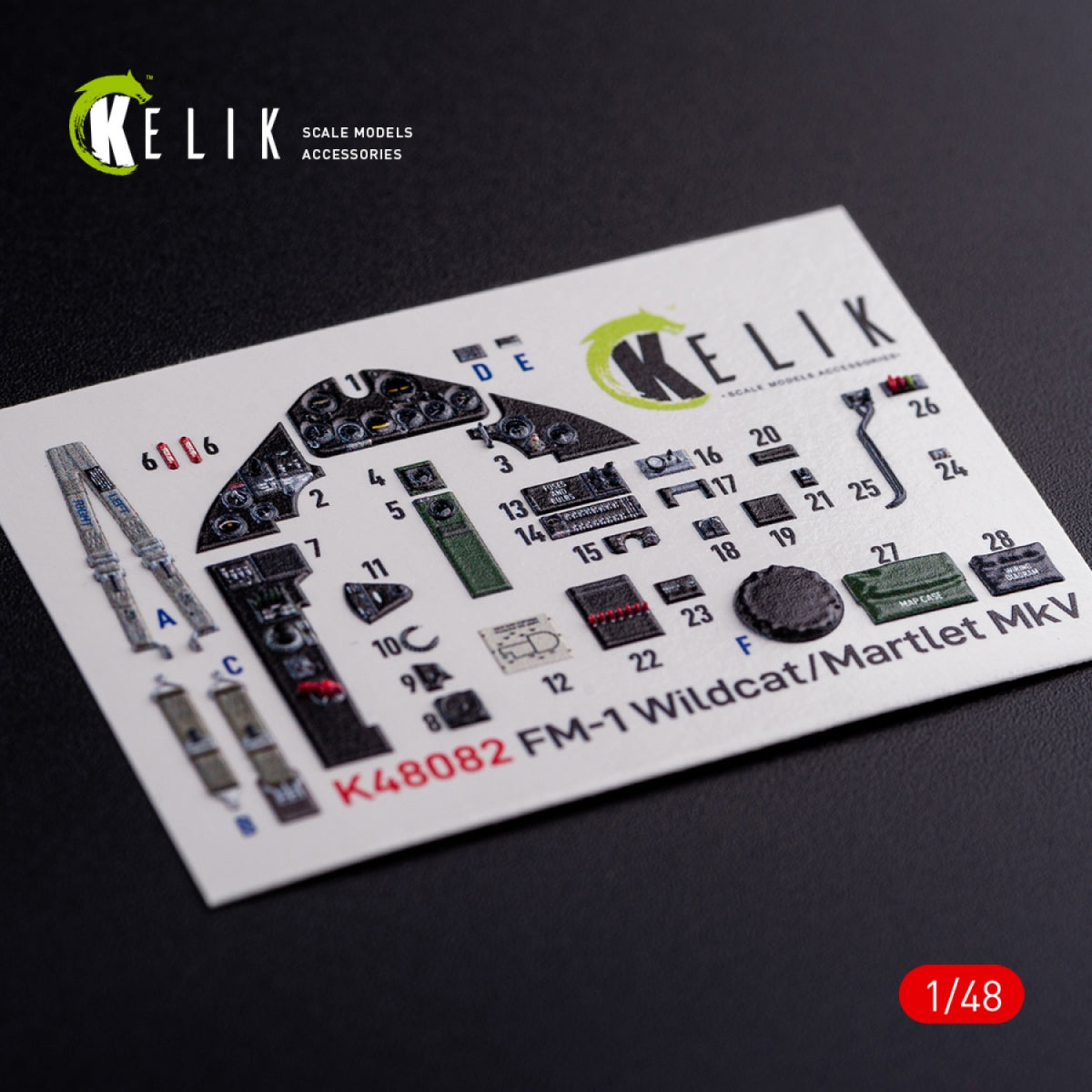 KELIK K48082 FM-1 Wildcat/Martlet Mk.V interior 3D decals for Tamiya kit 1/48