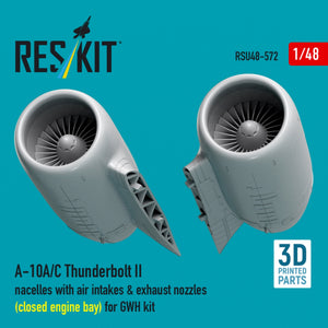 RESKIT RSU48-0572 A-10A/C Thunderbolt II nacelles with air intakes &amp; exhaust nozzles (close engine bay) for GWH kit (3D Printed) 1/48