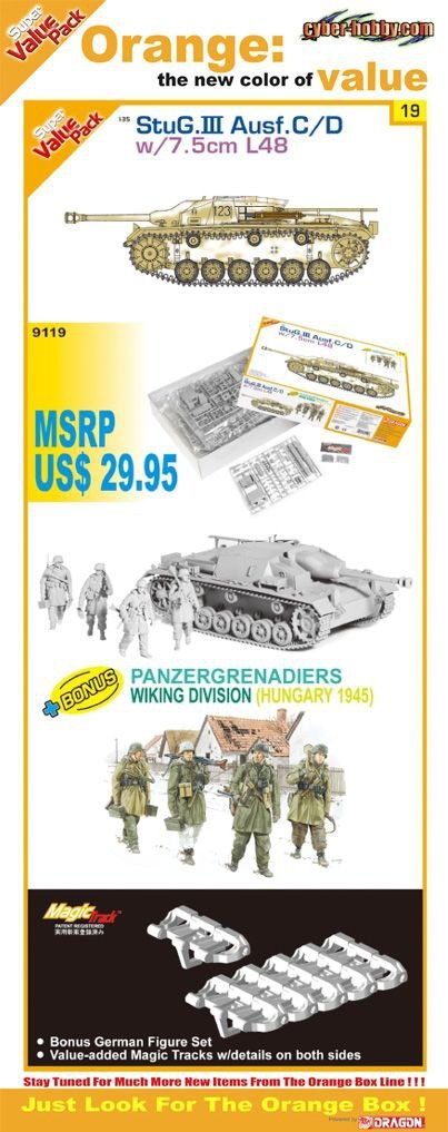 Cyber Hobby 9119 StuG. III Ausf.C/D w/7.5cm L48 With bonus German figure set and Magic Tracks 1/35 – zdjęcie 2