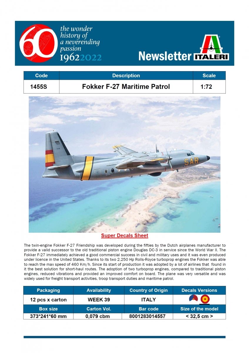 Italeri 1455 Fokker F-27 SAR 1/72 – immagine 2
