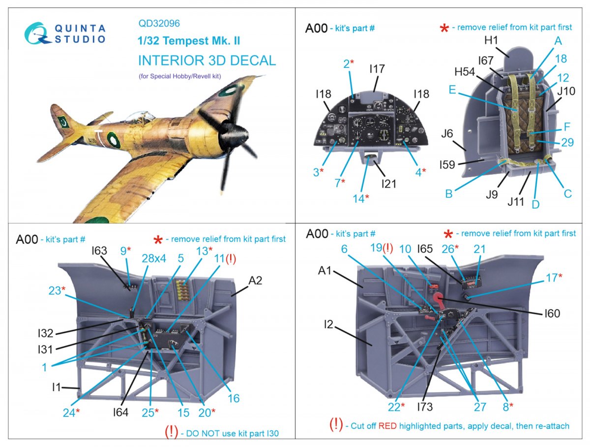 Intérieur imprimé en 3D et coloré sur papier décalcomanie Quinta Studio QD32096 Tempest Mk.II (Special Hobby/Revell) 1/32 – image 12