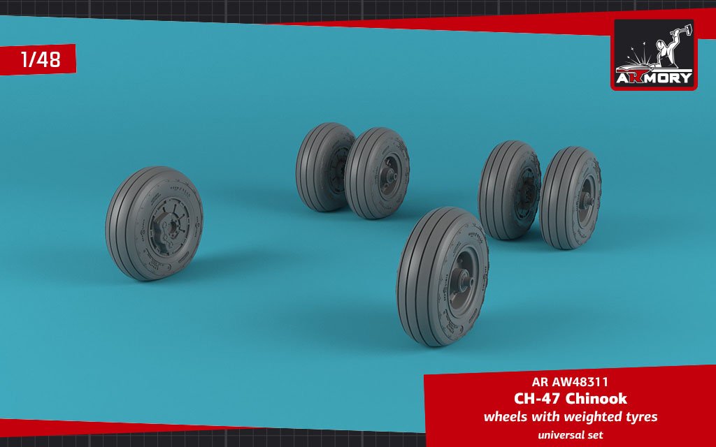 Armory Models AW48311 CH-47 Chinook wheels w/ weighted tires 1/48 – immagine 2