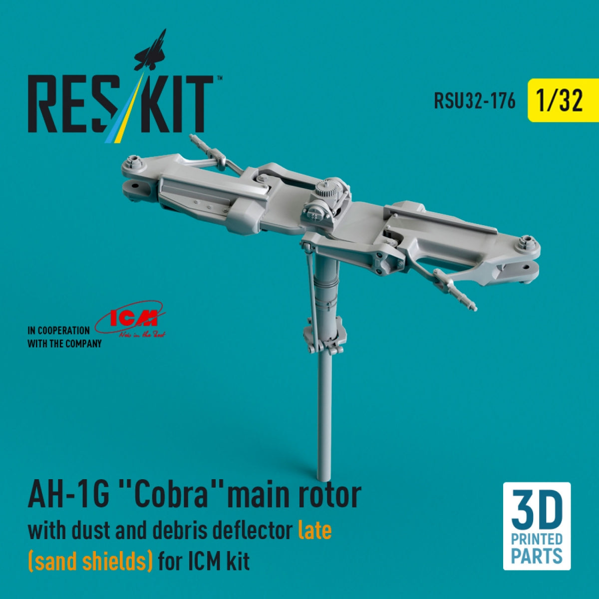 RESKIT RSU32-0176 AH-1G "Cobra" main rotor with dust and debris deflector (sand shields) late version for ICM kit (3D Printed) 1/32