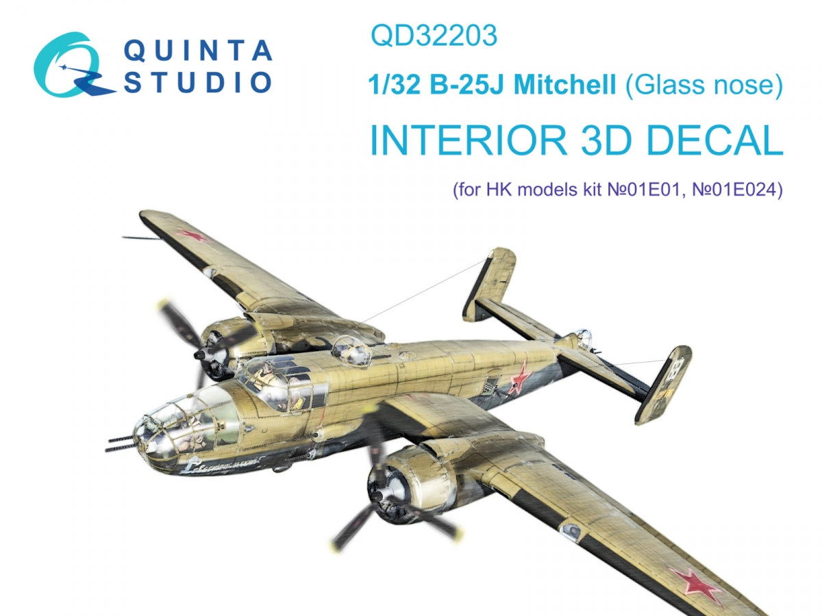 Quinta Studio QD32203 B-25J Mitchell Glass nose 3D-Printed &amp;amp; coloured Interior on decal paper (HK models) 1/32