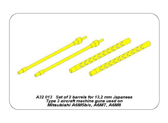 Aber A32013 Ensemble de 2 canons pour mitrailleuses d&amp;#39;avion japonaises Type 3 de 13,2 mm utilisées sur Mitsubishi A6M5b/c, A6M7, A6M8 (1/32) – image 6