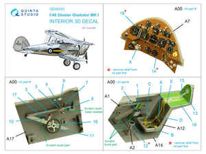 Quinta Studio QD48393 Gloster Gladiator MKI 3D-Printed &amp;amp; coloured Interior on decal paper (I Love Kit) 1/48 – imagen 2