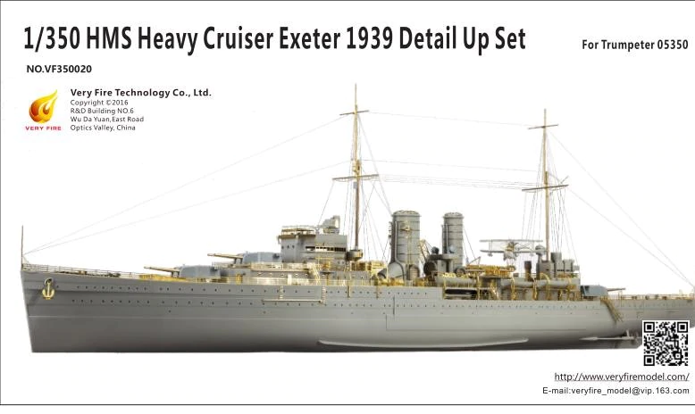 Kit de détail Very Fire VF350020 HMS Heavy Cruiser Exeter 1939 pour maquette Trumpeter 05350 au 1/350