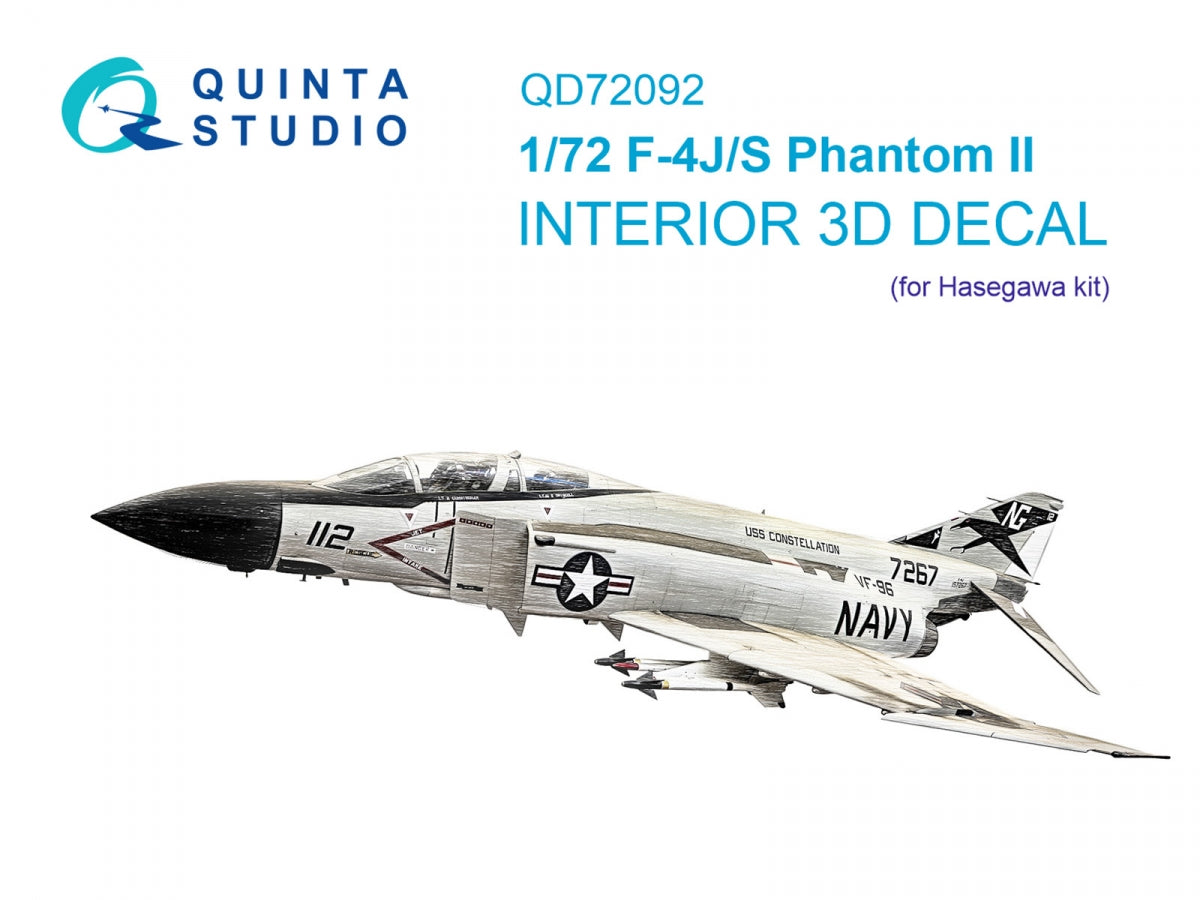 Quinta Studio QD72092 F-4J/S 3D-Printed &amp;amp; coloured Interior on decal paper (Hasegawa) 1/72