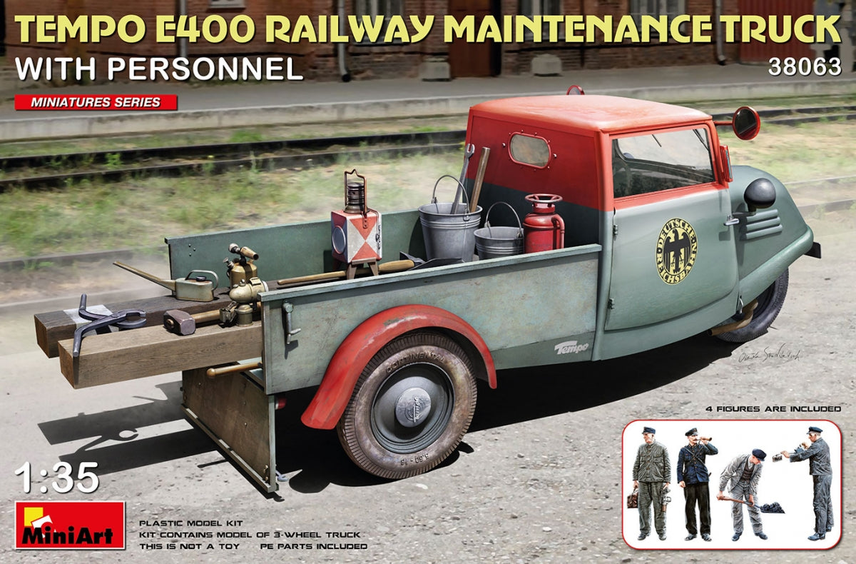 Camion d&amp;#39;entretien ferroviaire MiniArt 38063 Tempo E400 avec personnel 1/35