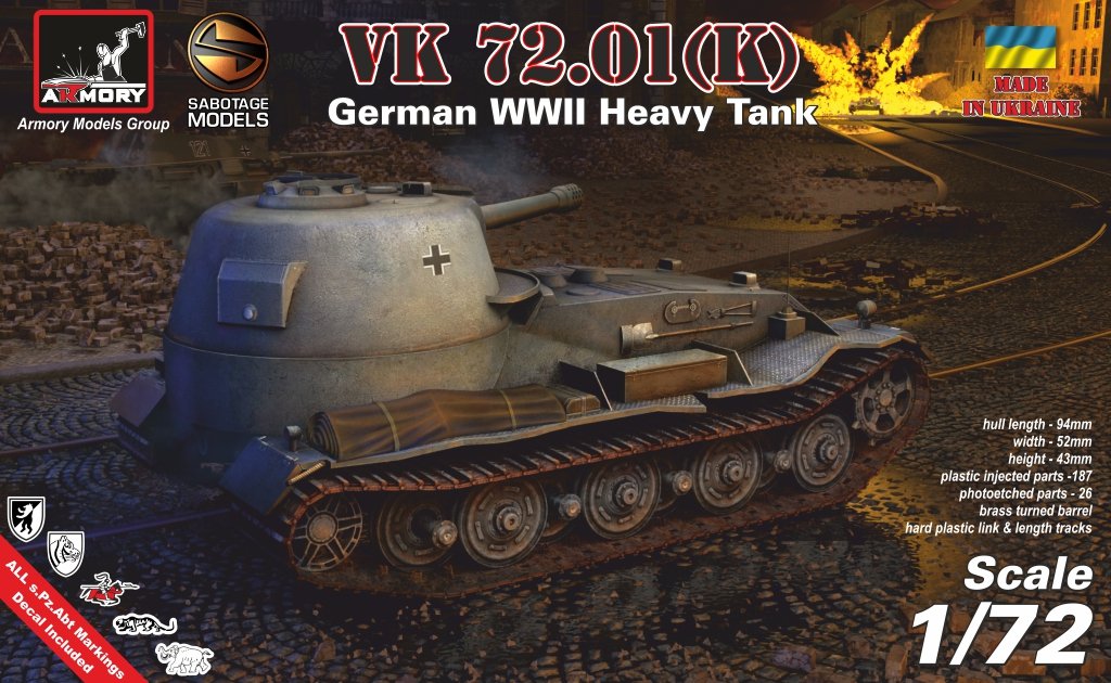 Armory Models 72202 VK 72.01(K) – Prototype de char lourd allemand de la Seconde Guerre mondiale, échelle 1/72