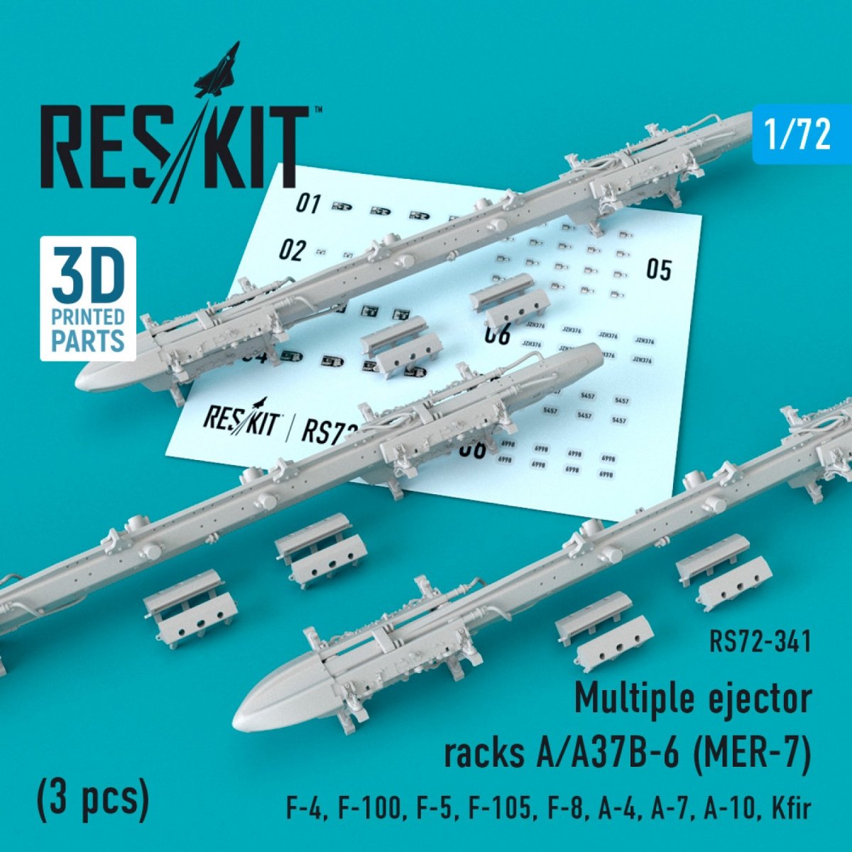 RESKIT RS72-0341 RACKS D'ÉJECTEURS MULTIPLES A/A37B-6 (MER-7) (3 PIÈCES) 1/72