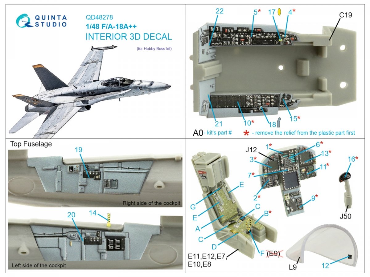Quinta Studio QD48278 F/A-18А++ 3D-Printed &amp;amp; coloured Interior on decal paper (HobbyBoss) 1/48 – Bild 2