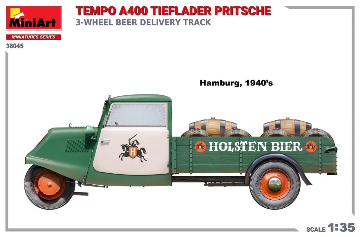 MiniArt 38045 TEMPO A400 TIEFLADER PRITSCHE 3-WHEEL BEER DELIVERY TRUCK 1/35 – immagine 4