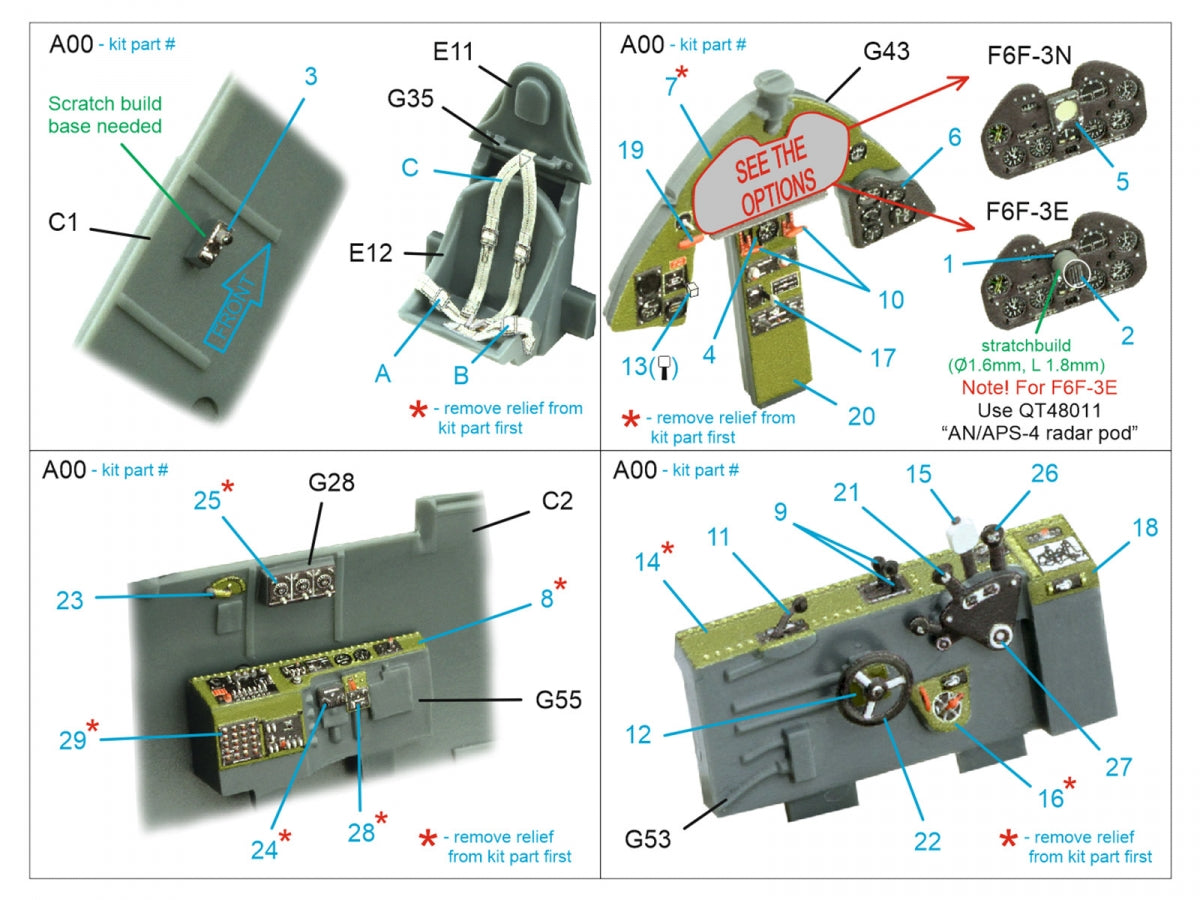 Quinta Studio QD48413 F6F-3E/N Hellcat 3D-Printed &amp;amp; coloured Interior on decal paper (Eduard) 1/48 – immagine 2