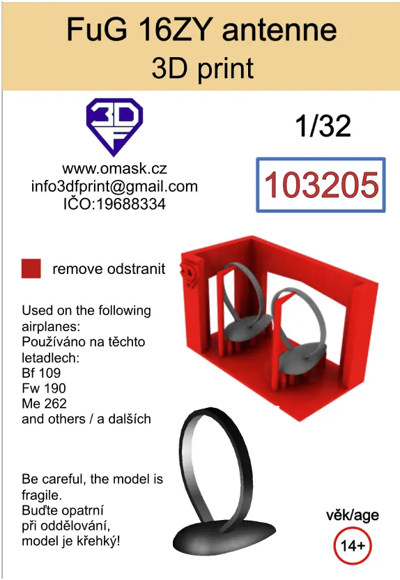 Omask 103205 Fug 16ZY antenne (3D print) 1/32 – zdjęcie 2
