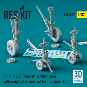 RESKIT RSU32-0087 F-14 (A,B,D) &amp;quot;TOMCAT&amp;quot; LANDING GEARS WITH WEIGHTED WHEELS SET FOR TRUMPETER KIT (3D PRINTED) 1/32