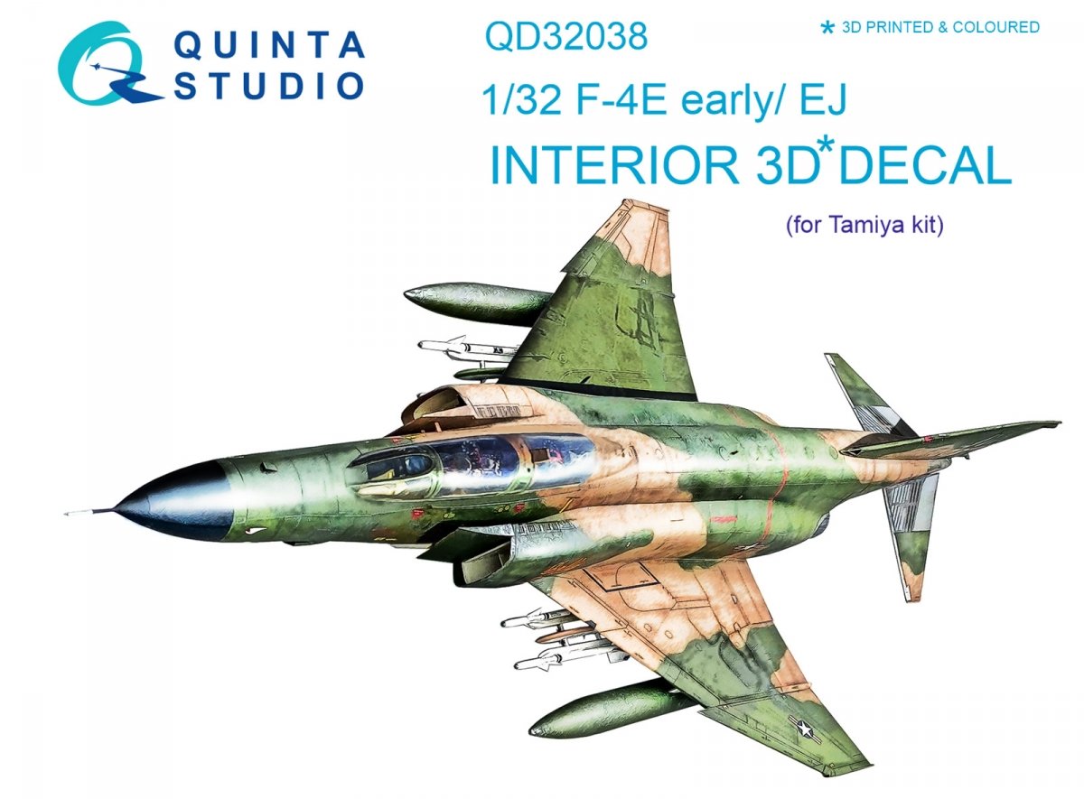 Quinta Studio QD32038 F-4E early/F-4EJ 3D-Printed &amp; colored Interior on decal paper (for Tamiya kit) 1/32