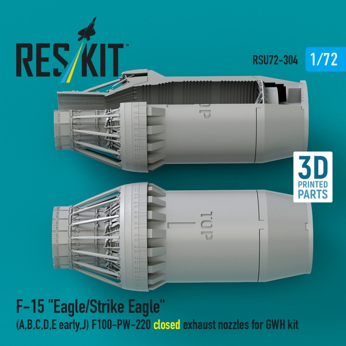 RESKIT RSU72-0304 F-15 "Eagle/Strike Eagle" (A,B,C,D,E early,J) F100-PW-220 closed exhaust nozzles for GWH kit (3D Printed) 1/72
