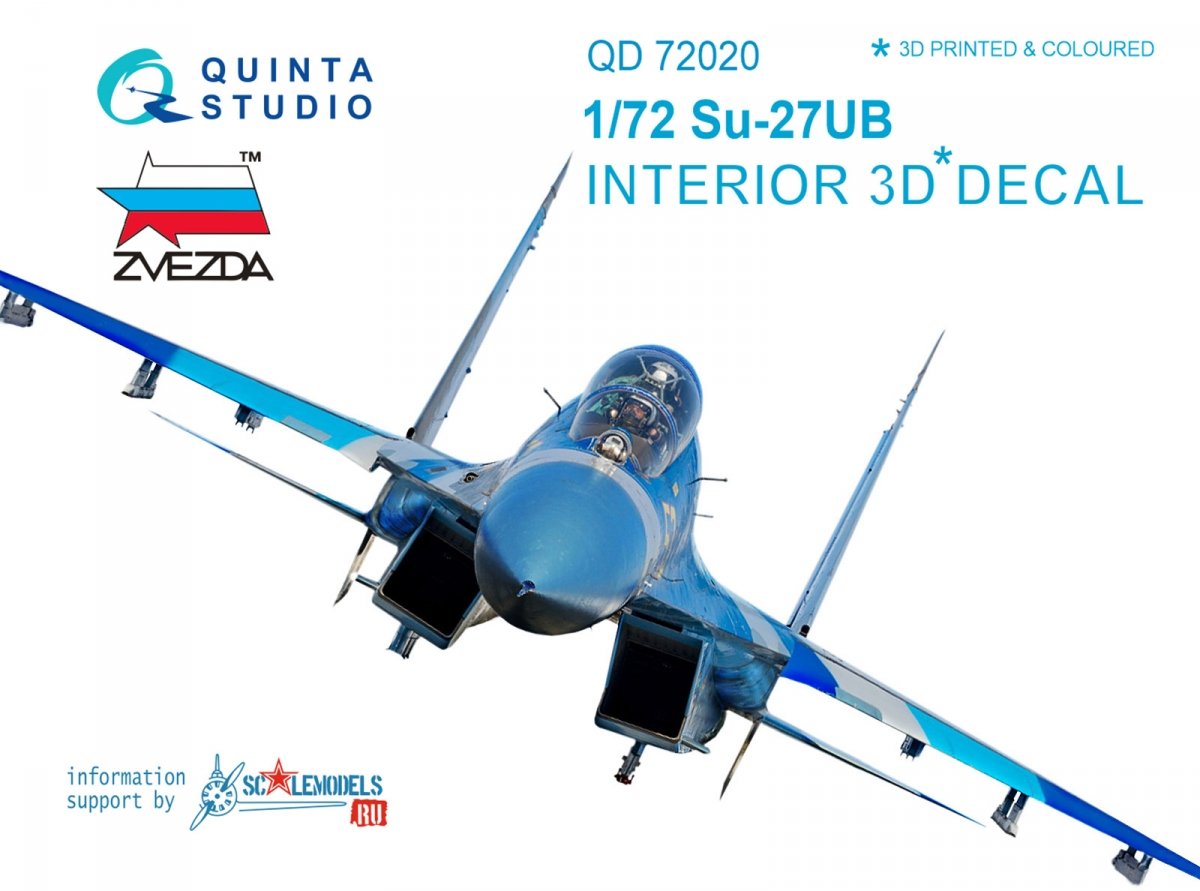 Quinta Studio QD72020 Su-27UB 3D-Printed &amp;amp; coloured Interior on decal paper (for Zvezda kit) 1/72
