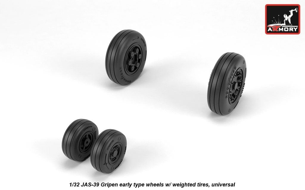 Armory Models AW32502 JAS-39 Gripen wheels w/ weighted tires, early 1/32 – immagine 3