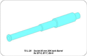 Aber 72L-28 Lufa 45 mm 20K do BT-5, BT-7, BA-6 / Soviet 45mm 20K tank barrel for BT-5, BT-7, BA-5 1/72 – imagen 3