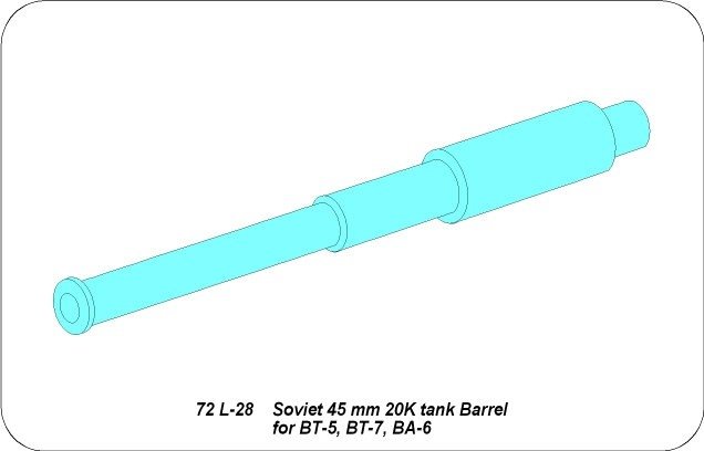 Aber 72L-28 Lufa 45 mm 20K do BT-5, BT-7, BA-6 / Soviet 45mm 20K tank barrel for BT-5, BT-7, BA-5 1/72 – imagen 3