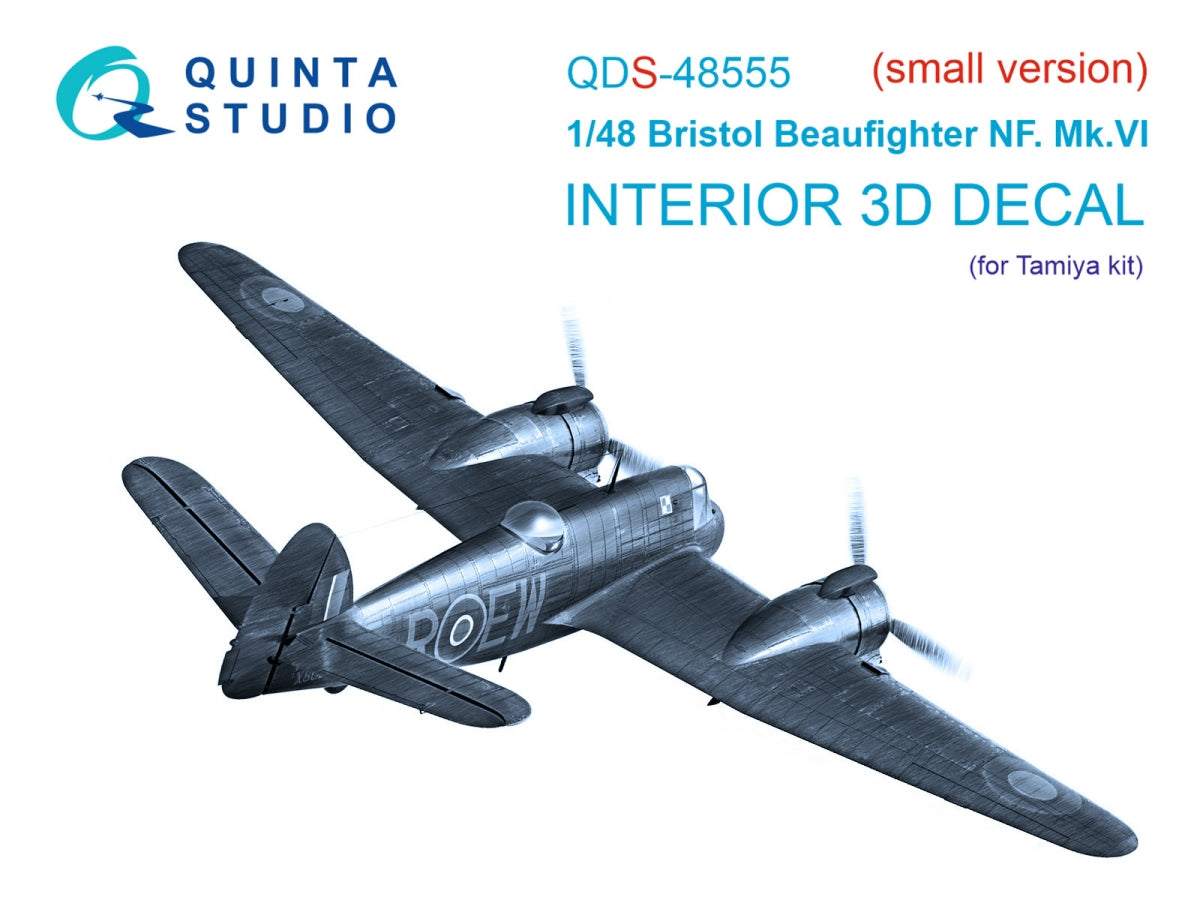 Quinta Studio QDS-48555 Bristol Beaufighter NF.Mk.VI 3D-Printed &amp;amp; coloured Interior on decal paper (Tamiya) (small version) 1/48