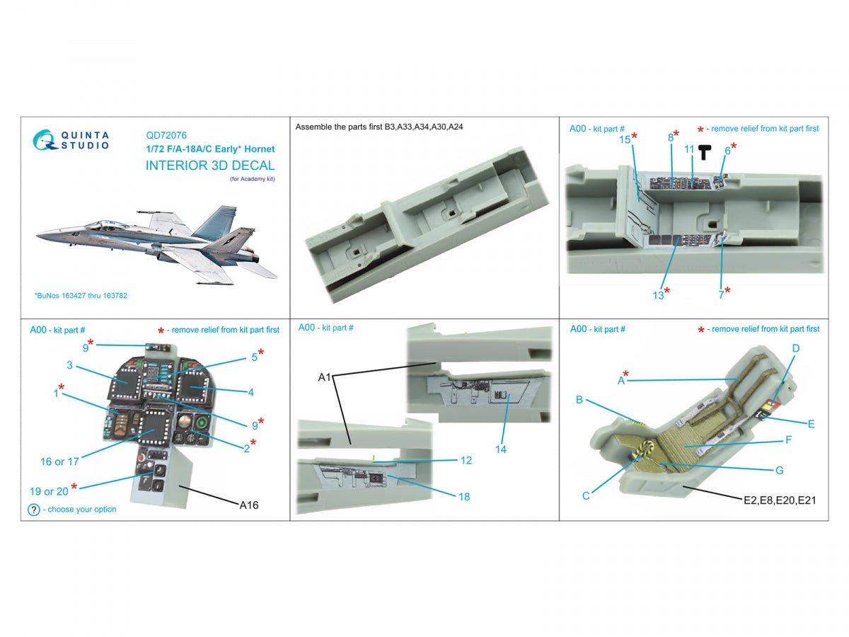 Quinta Studio QD72076 F/A-18A/C early 3D-Printed &amp;amp; coloured Interior on decal paper (Academy) 1/72 – zdjęcie 13