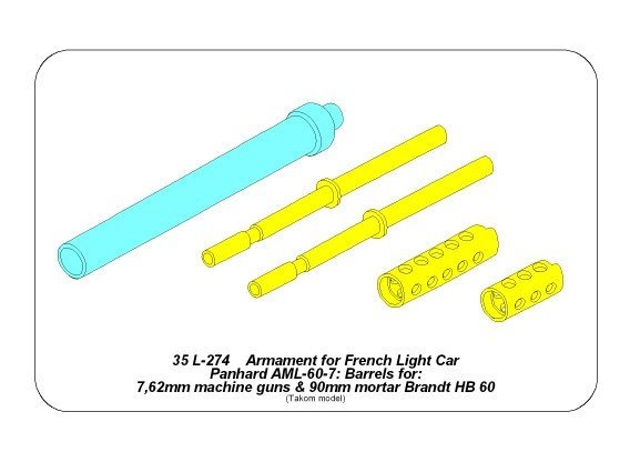 Aber 35L-274 Armament for French Light Armoured Car AML-60-7, barrel for 7,62mm Macxhine guns x 2 pcs. 90mm mortar 1/35 – immagine 5
