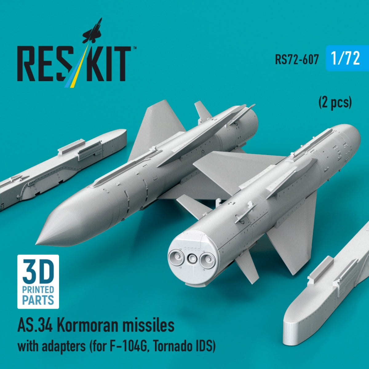 RESKIT RS72-0607 AS.34 Kormoran missiles with adapters (2 pcs) (for F-104G, Tornado IDS) (3D Printed) 1/72