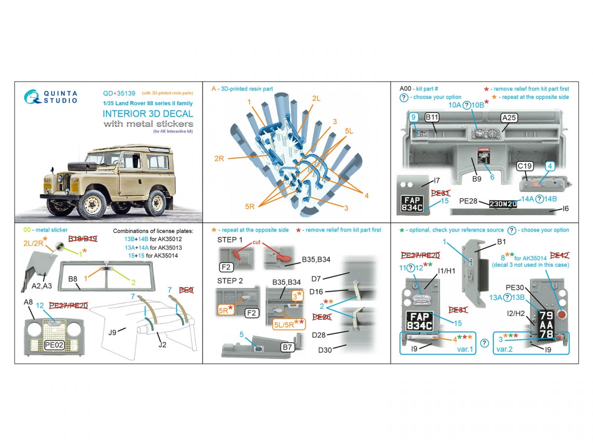 Quinta Studio QD+35139 Land Rover 88 series II family 3D-Printed &amp;amp; coloured Interior on decal paper (AK Interactive) (with 3D-printed resin parts) 1/35 – immagine 15