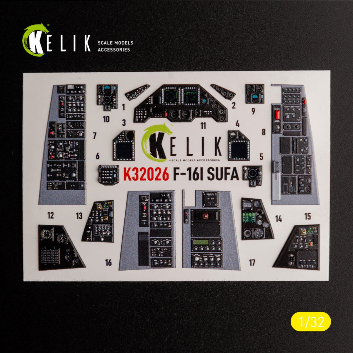 KELIK K32026 F-16I &amp;quot;Sufa&amp;quot; - interior 3D decals for Academy kit 1/32 – imagen 2
