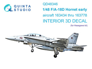 Quinta Studio QD48346 FA-18D early 3D-Printed &amp;amp; coloured Interior on decal paper (Hasegawa) 1/48