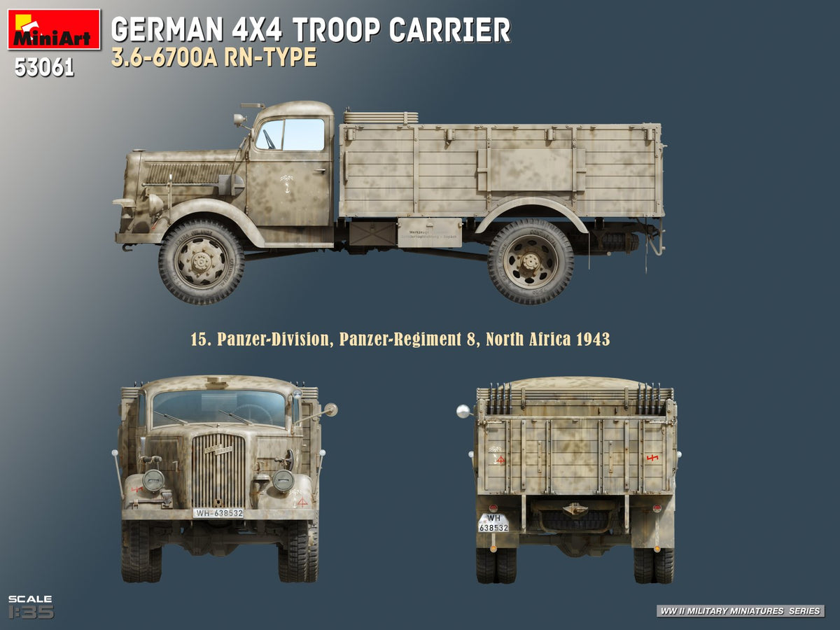 MiniArt 53061 GERMAN 4X4 TROOP CARRIER 3.6-6700A RN-TYPE 1/35 – immagine 13