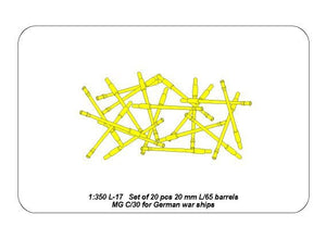 Aber 350L-17 Set of 20 pcs 20 mm L/65 barrels MG C/30 for German ships 1/350 – immagine 4