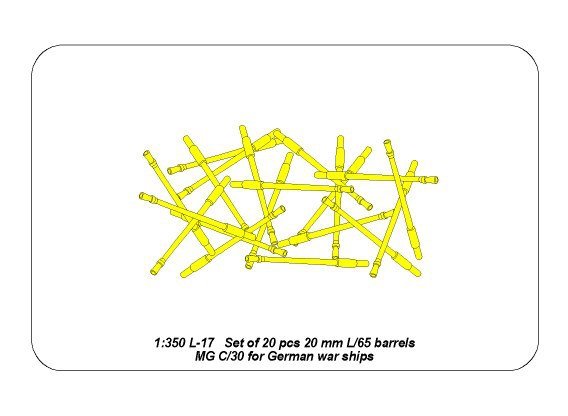 Aber 350L-17 Set of 20 pcs 20 mm L/65 barrels MG C/30 for German ships 1/350 – immagine 4