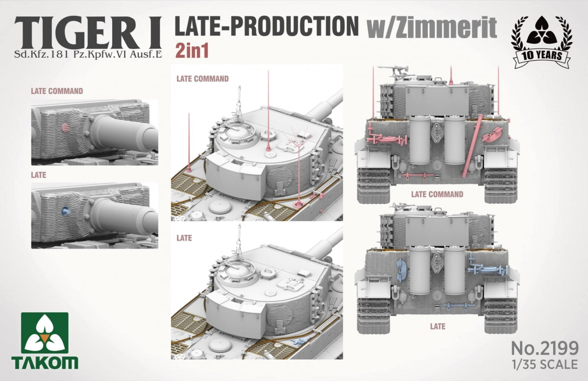 Takom 2199 Tiger I Late Production w/zimmerit Sd.Kfz. 181 Pz.Kpfw. VI Ausf. E (Late/Late Command) 1/35 – Bild 3