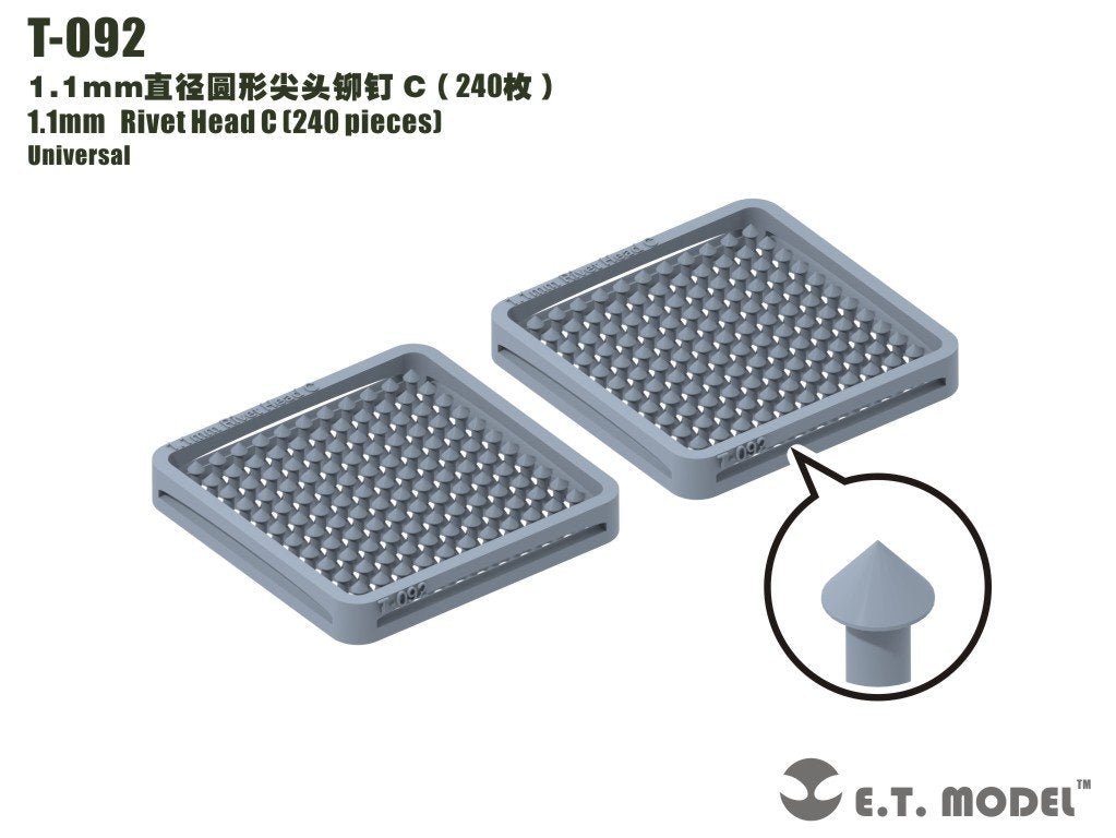 Rivets à tête C, modèle T-092 de 1,1 mm (240 pièces)