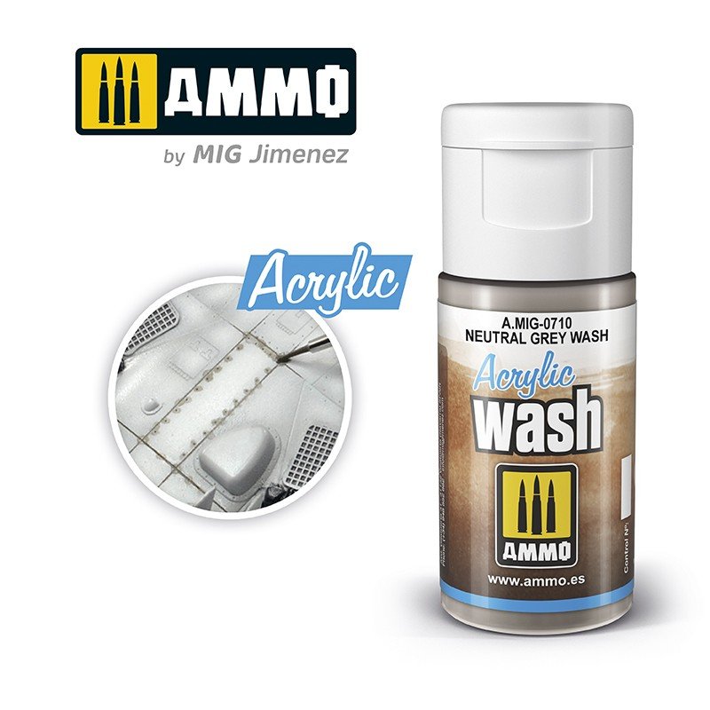 AMMO de Mig Jimenez 0710 LAVAGE ACRYLIQUE Gris neutre 15 ml 