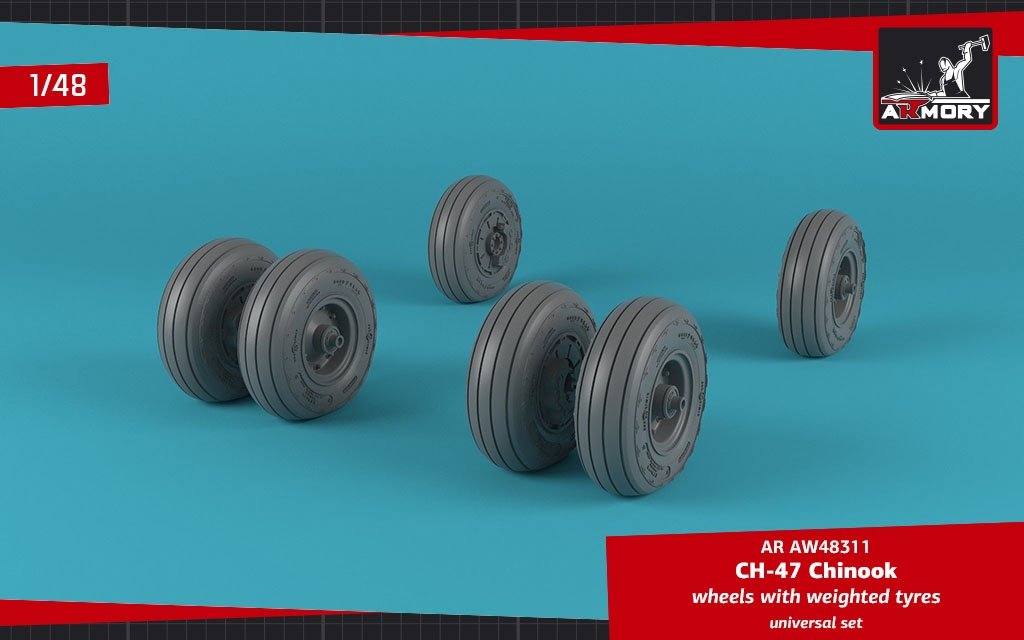 Armory Models AW48311 CH-47 Chinook wheels w/ weighted tires 1/48 – immagine 3