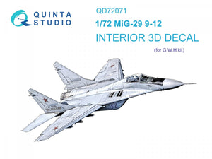 Intérieur imprimé en 3D et coloré sur papier décalcomanie Quinta Studio QD72071 MiG-29 9-12 (GWH) 1/72