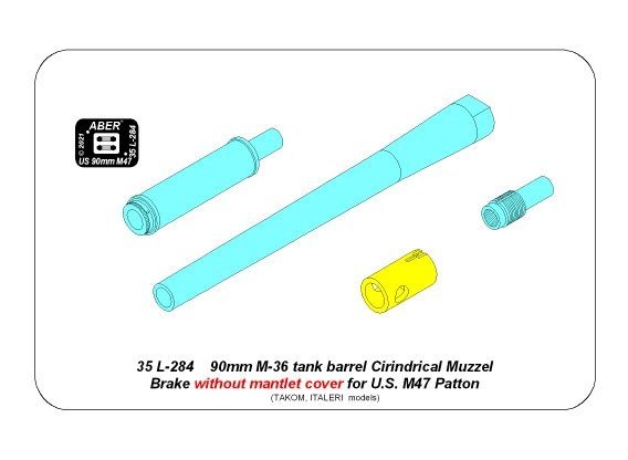 Aber 35L-284 90mm M-36 z cylindrycznym hamulcem do amerykańskiego czołgu M47 Patton bez pokrowca na jarzmo Takom/Italeri 1/35 – Bild 3