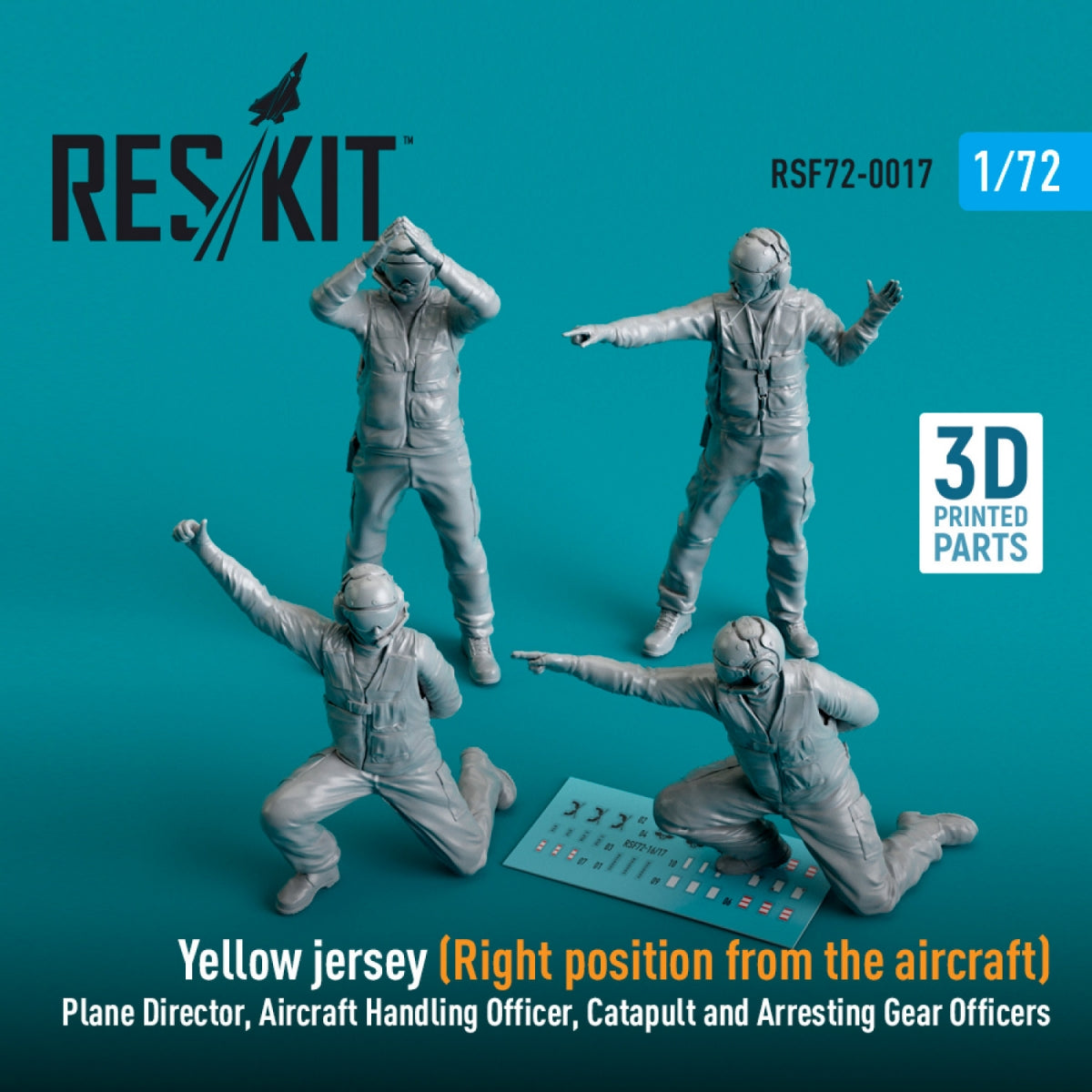 RESKIT RSF72-0017 YELLOW JERSEY (RIGHT POSITION FROM THE AIRCRAFT) PLANE DIRECTOR, AIRCRAFT HANDLING OFFICER, CATAPULT AND ARRESTING GEAR OFFICERS (4 PCS) (3D PRINTED) 1/72